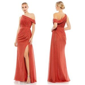 MAC DUGGAL Draped One Shoulder Chiffon Gown in Crimson Red Size US 4